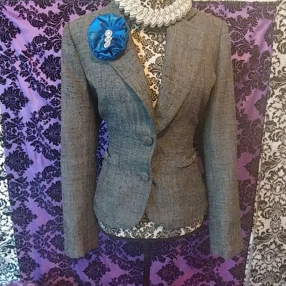 Blue handmade fabric flower pin